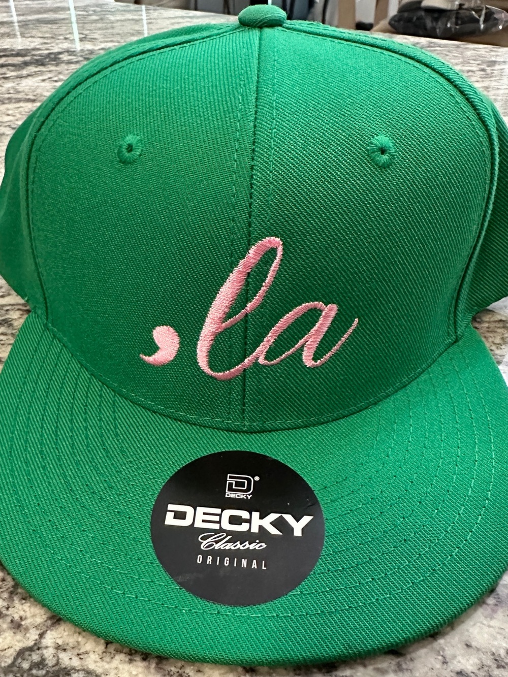 Decky Classic Green Snapback Hat Pink Embroidered .la Kelly Green Cap OSFM